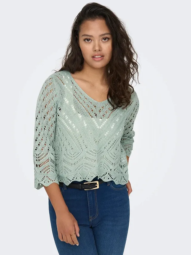 pull maille crochet vert pastel
