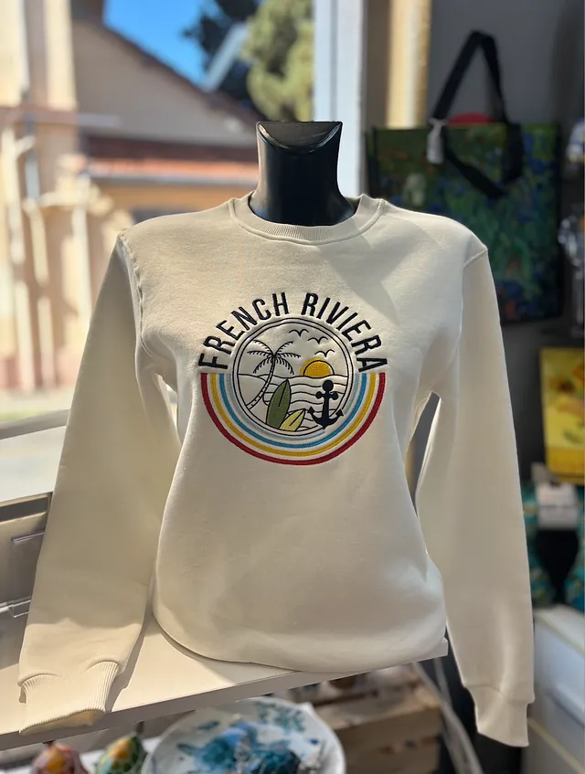 sweat blanc broderie french riviera mixte